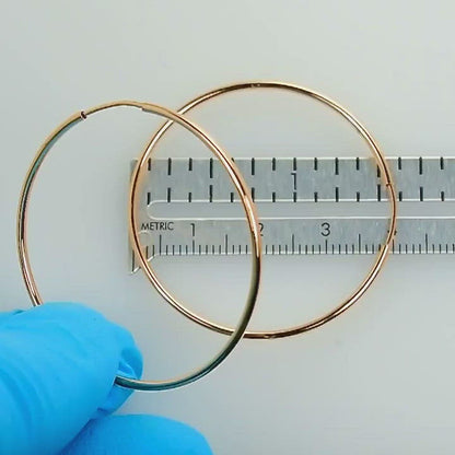 14k Rose Gold Classic Endless Round Hoop Earrings 40mm x 1.5mm