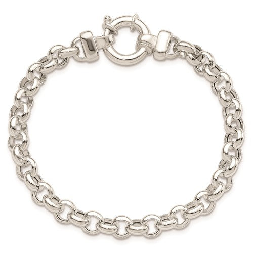 Sterling Silver 6mm Fancy Link Rolo Bracelet Chain Spring Ring Clasp 7.5 inches