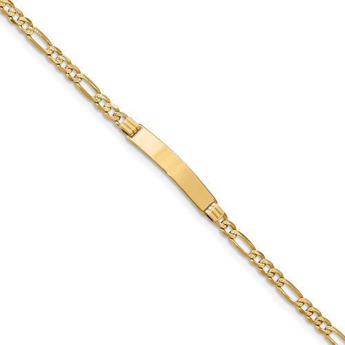 14k Yellow Gold Pave Figaro Link ID Bracelet Engraved 6 inches - BringJoyCollection