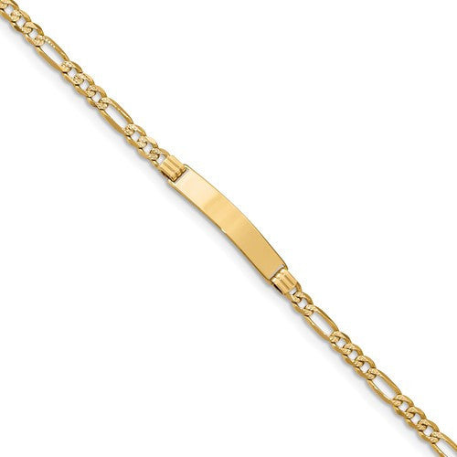 14k yellow gold pave figaro link id bracelet engraved 6 inches