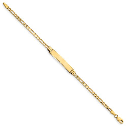 14k yellow gold baby child id figaro link name bracelet engraved 6 inches