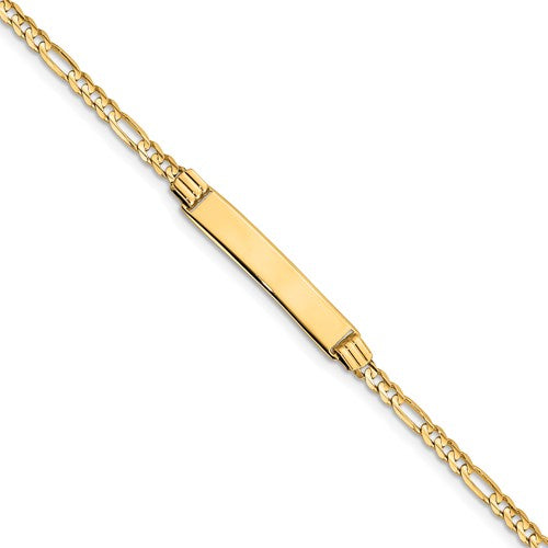 14k yellow gold baby child id figaro link name bracelet engraved 6 inches