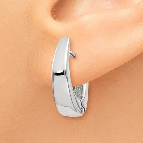 14k white gold classic huggie hinged hoop earrings 17mm x 11mm x 4mm