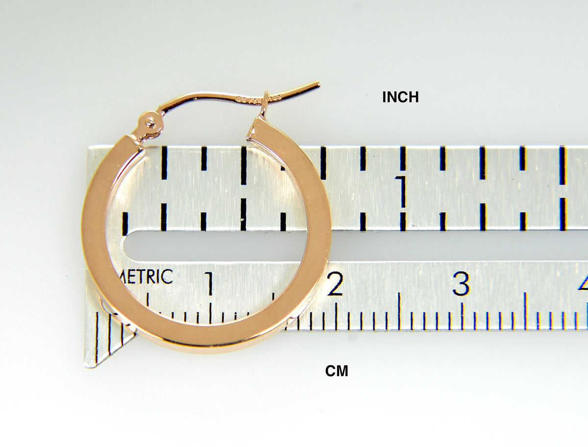 14k rose gold classic square tube round hoop earrings 20mm x 2mm