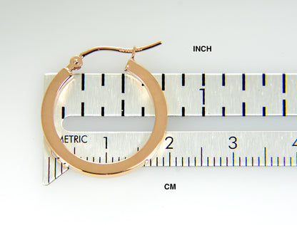 14k rose gold classic square tube round hoop earrings 20mm x 2mm