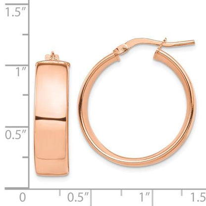 14k rose gold round square tube hoop earrings 24mm x 7mm