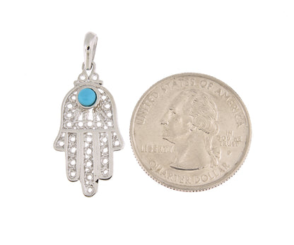 14k white gold turquoise hand of god hamsa chamseh pendant charm
