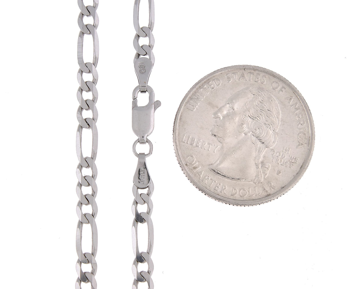 14k white gold 4mm figaro bracelet anklet choker necklace pendant chain