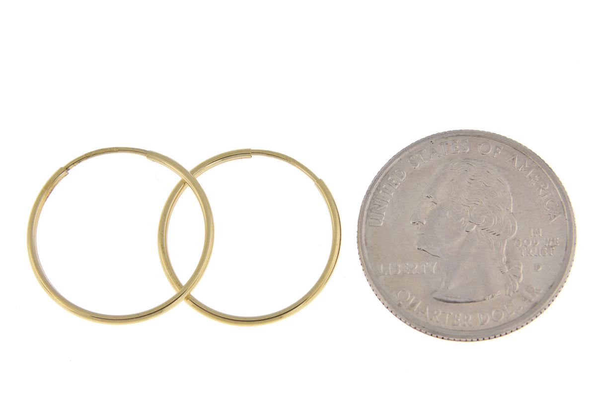 14k yellow gold round endless hoop earrings 17mm x 1.25mm
