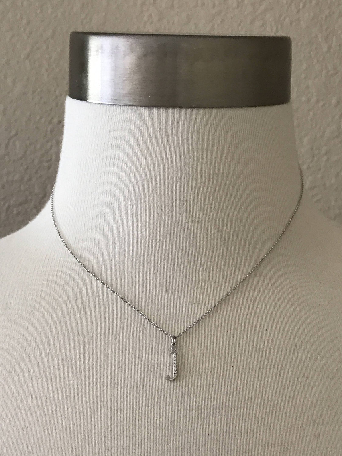 14k yellow rose white gold .025 ctw diamond tiny petite lowercase letter j initial alphabet pendant charm necklace
