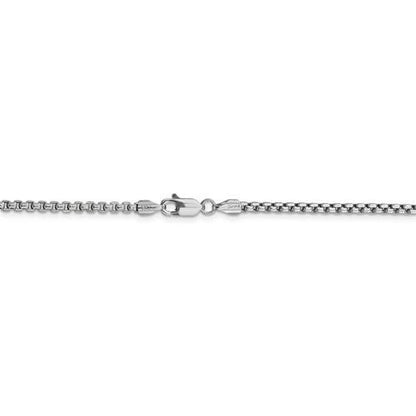 14k white gold 2.45mm round box bracelet anklet choker necklace pendant chain lobster clasp