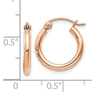 14K Rose Gold Classic Round Hoop Earrings 14mm x 2mm