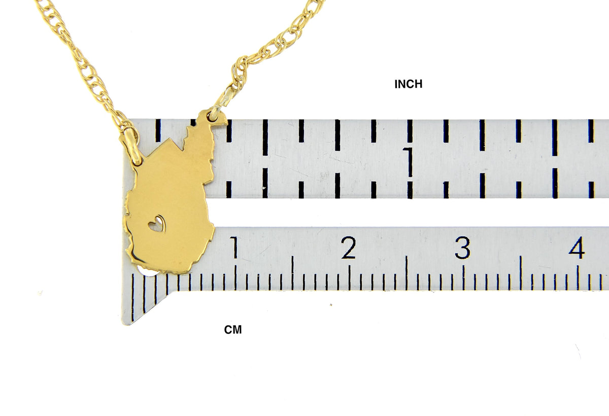 14k gold 10k gold silver west virginia wv state map necklace heart personalized city