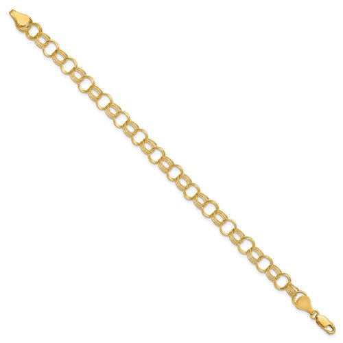 14K Solid Yellow Gold 7mm Triple Link Charm Bracelet Chain Lobster Clasp