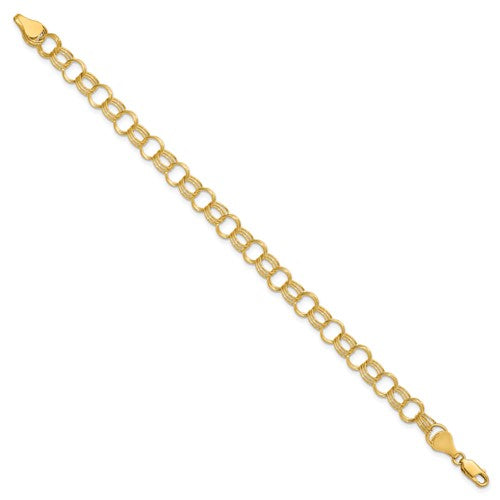 14k solid yellow gold 7mm triple link charm bracelet chain lobster clasp