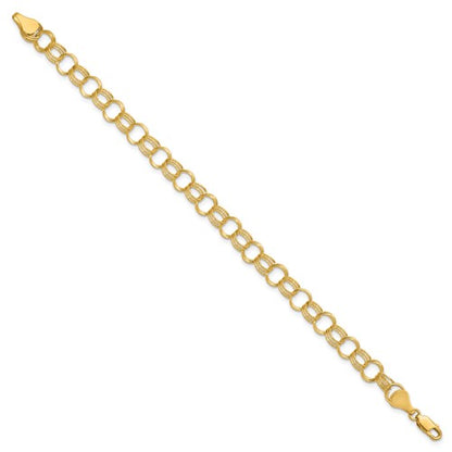 14k solid yellow gold 7mm triple link charm bracelet chain lobster clasp