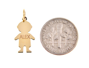 14k Yellow Gold Boy Flat Disc Pendant Charm Engraved Personalized Name Initials Date