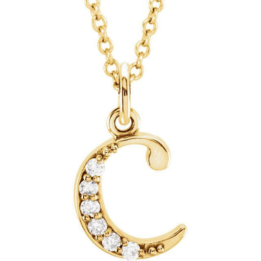 14k yellow rose white gold .03 ctw diamond tiny petite lowercase letter c initial alphabet pendant charm necklace