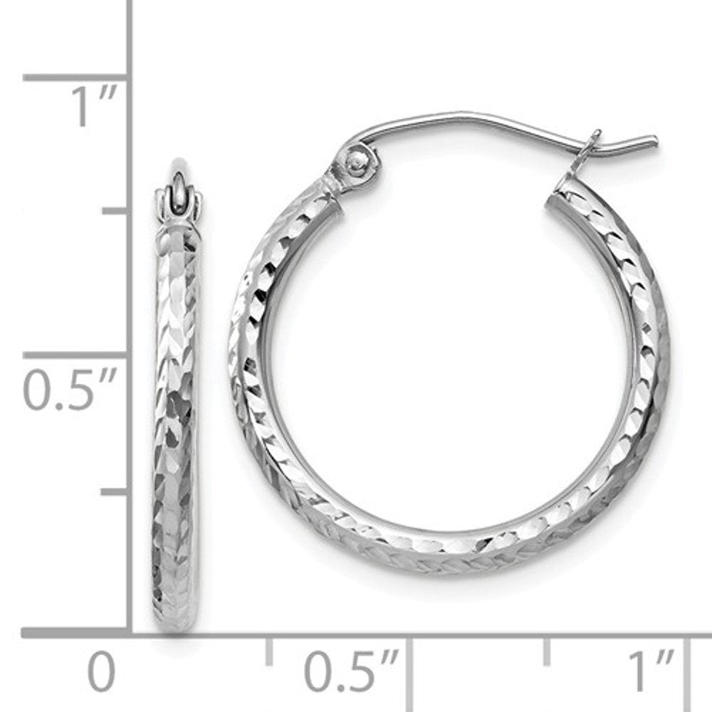 14k White Gold Diamond Cut Round Hoop Earrings 19mm x 2mm