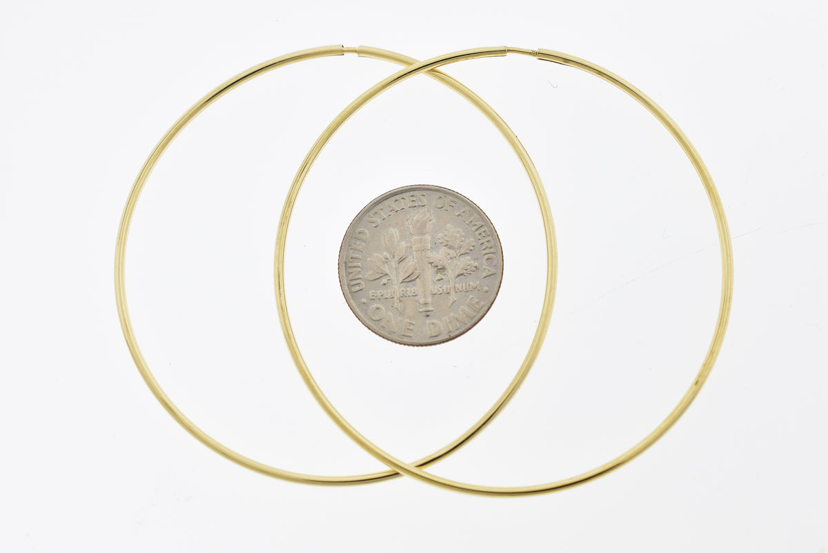 14k yellow gold extra large endless round hoop earrings 52mm x 1.25mm