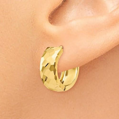 14k yellow gold faceted textured huggie hinged hoop earrings 15mm x 5mm