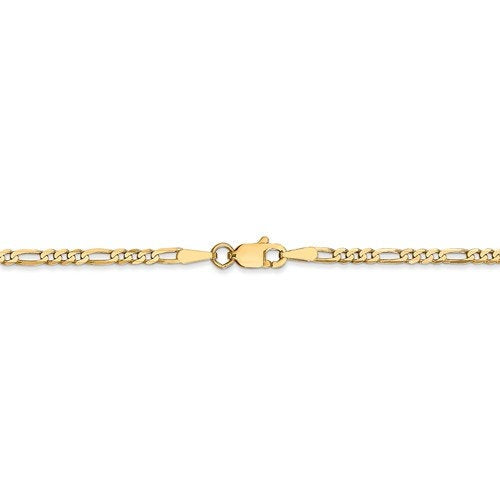 14K Yellow Gold 2.25mm Flat Figaro Bracelet Anklet Choker Necklace Pendant Chain