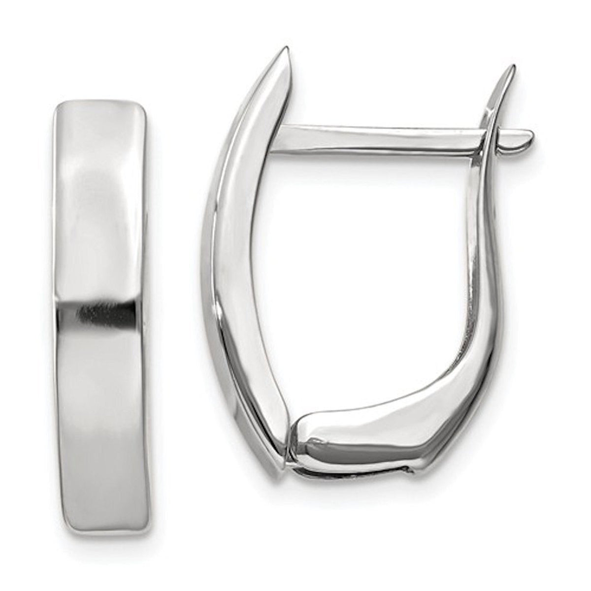 14k white gold classic huggie hinged hoop earrings 19mm x 12mm x 4mm