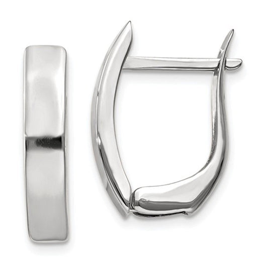 14k white gold classic huggie hinged hoop earrings 19mm x 12mm x 4mm