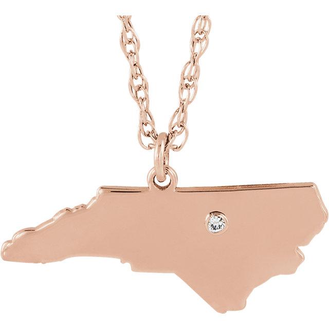 14k 10k yellow rose white gold diamond silver north carolina nc state map personalized city necklace