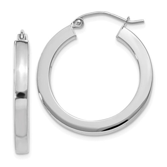 14k white gold square tube round hoop earrings 24mm x 3mm