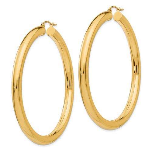 14k yellow gold classic round hoop earrings lightweight 60mm 55mm 48mm 43mm 40mm 35mm 30mm x 5mm