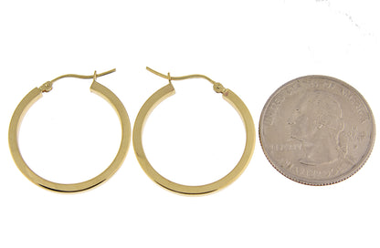 14k yellow gold square tube round hoop earrings 25mm x 2mm