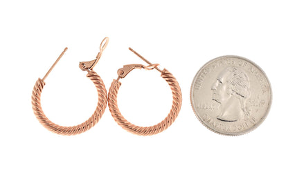14k rose gold twisted round omega back hoop earrings 20mm x 3mm