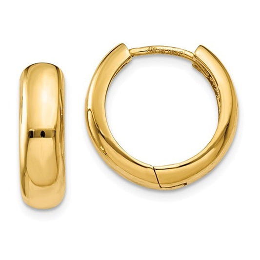 14k yellow gold classic huggie hinged hoop earrings 15mm x 15mm x 4mm