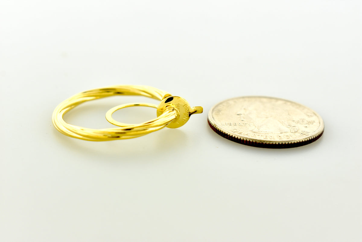 14k yellow gold non pierced round twisted hoop clip on earrings