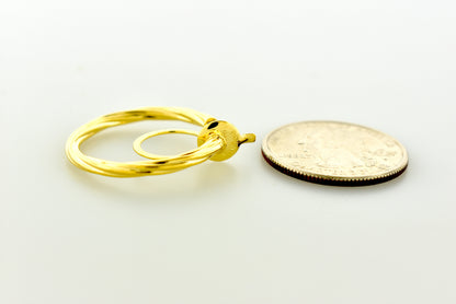 14k yellow gold non pierced round twisted hoop clip on earrings