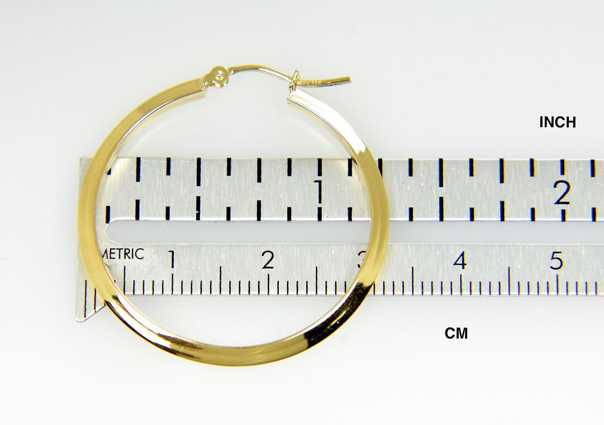 14k yellow gold round knife edge hoop earrings 30mm x 2.25mm