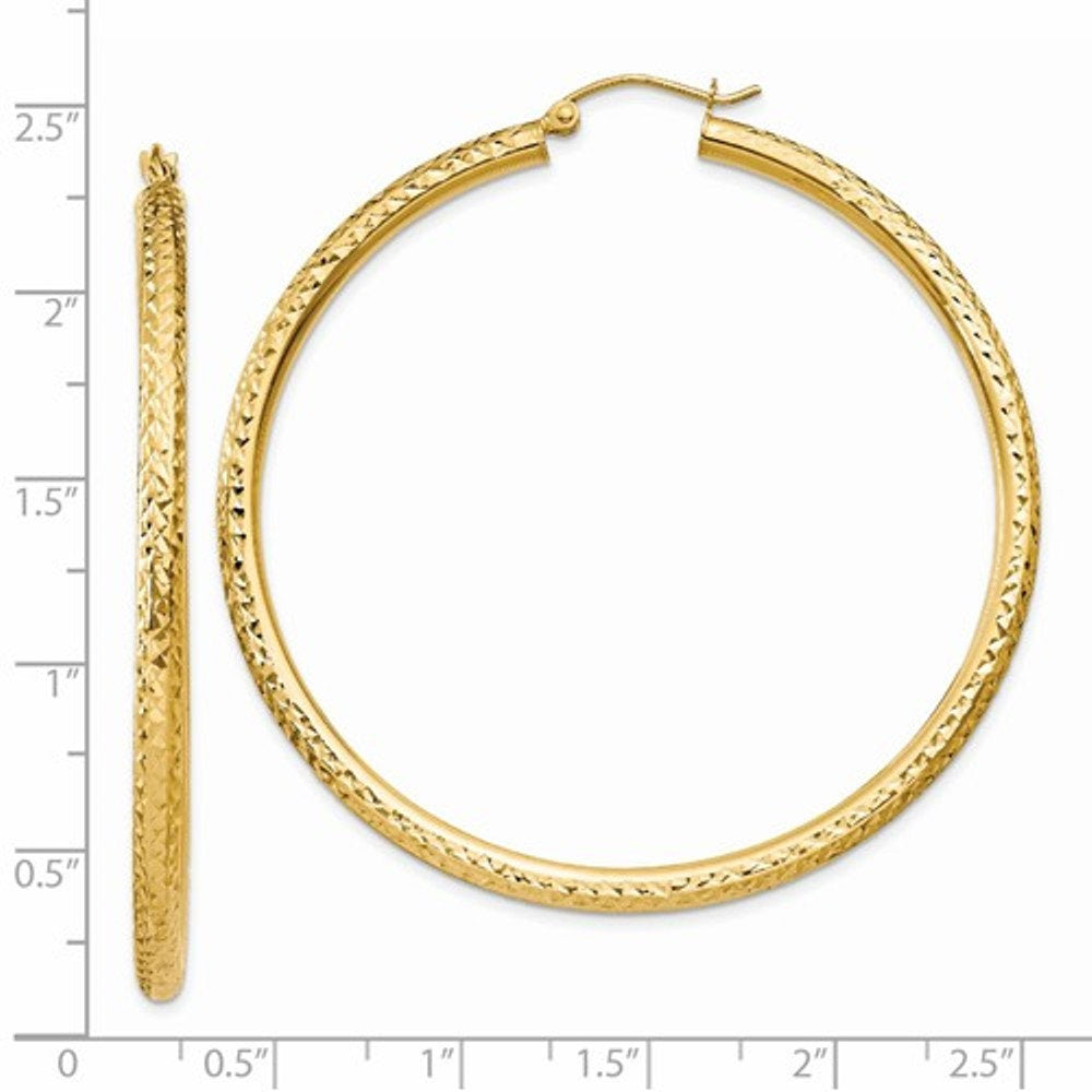 14k yellow gold 2.17 inch large diamond cut classic round hoop earrings 55mm x 3mm