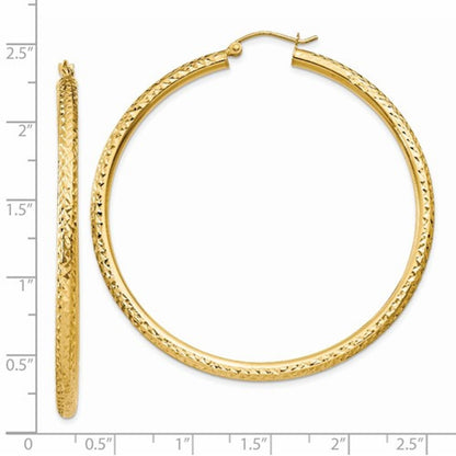 14k yellow gold 2.17 inch large diamond cut classic round hoop earrings 55mm x 3mm
