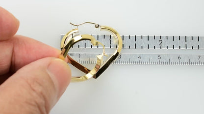 14K Yellow Gold Heart Hoop Earrings 29mm x 3mm