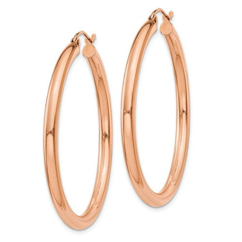 14K Rose Gold Classic Round Hoop Earrings 40mm x 3mm