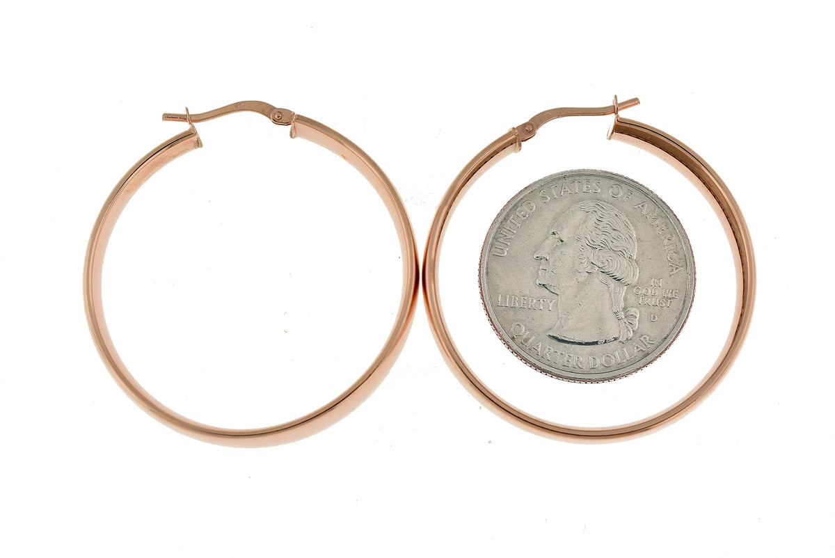 14k rose gold round square tube hoop earrings 35mm x 7mm