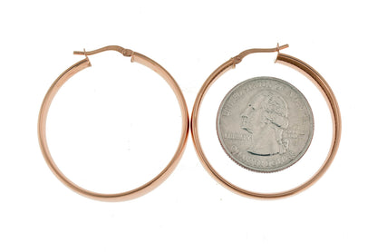 14k rose gold round square tube hoop earrings 35mm x 7mm