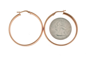 14k Rose Gold Round Square Tube Hoop Earrings 35mm x 7mm