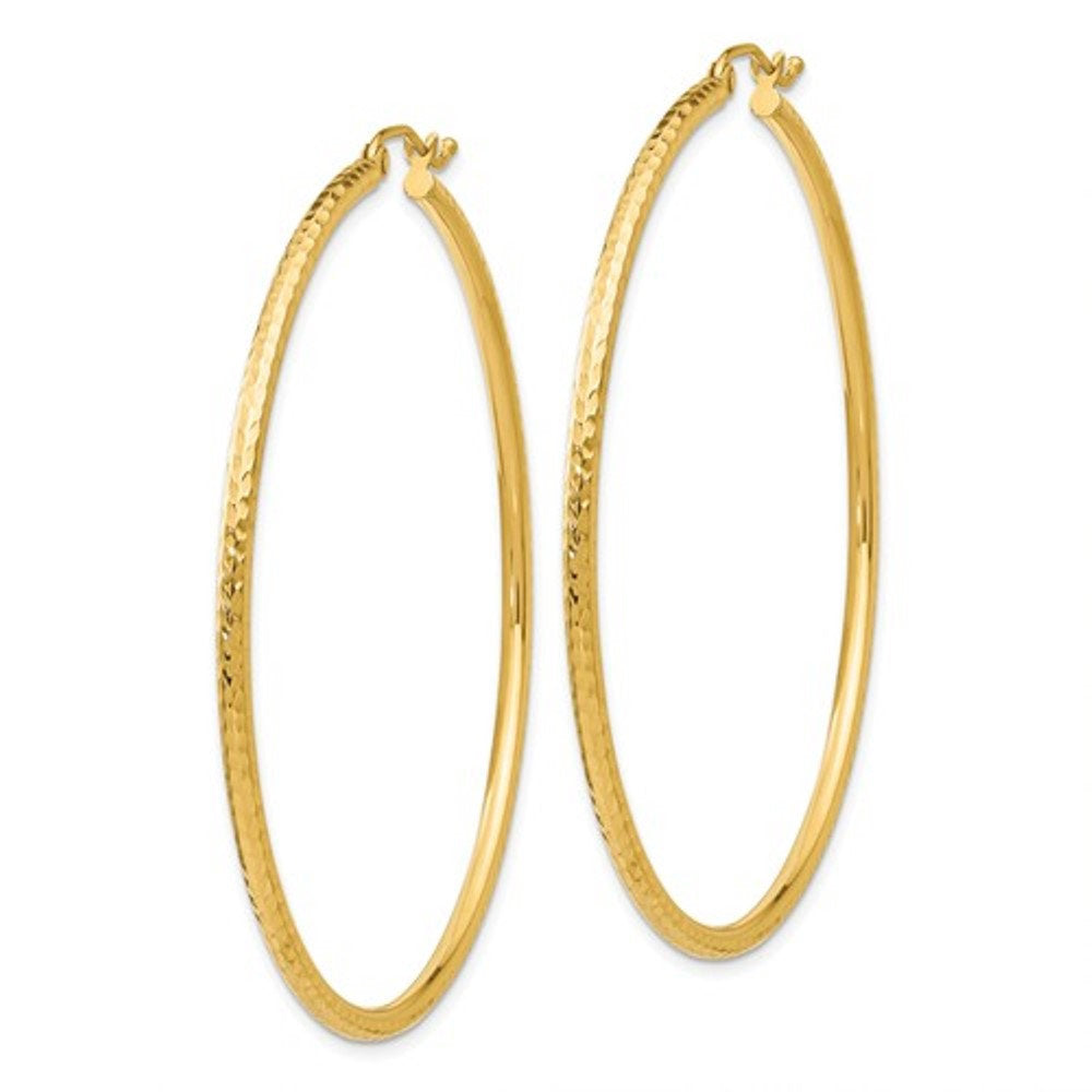 14k yellow gold diamond cut classic round hoop earrings 55mm x 2mm
