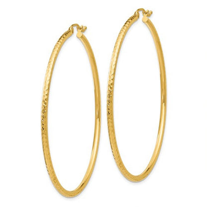 14k yellow gold diamond cut classic round hoop earrings 55mm x 2mm