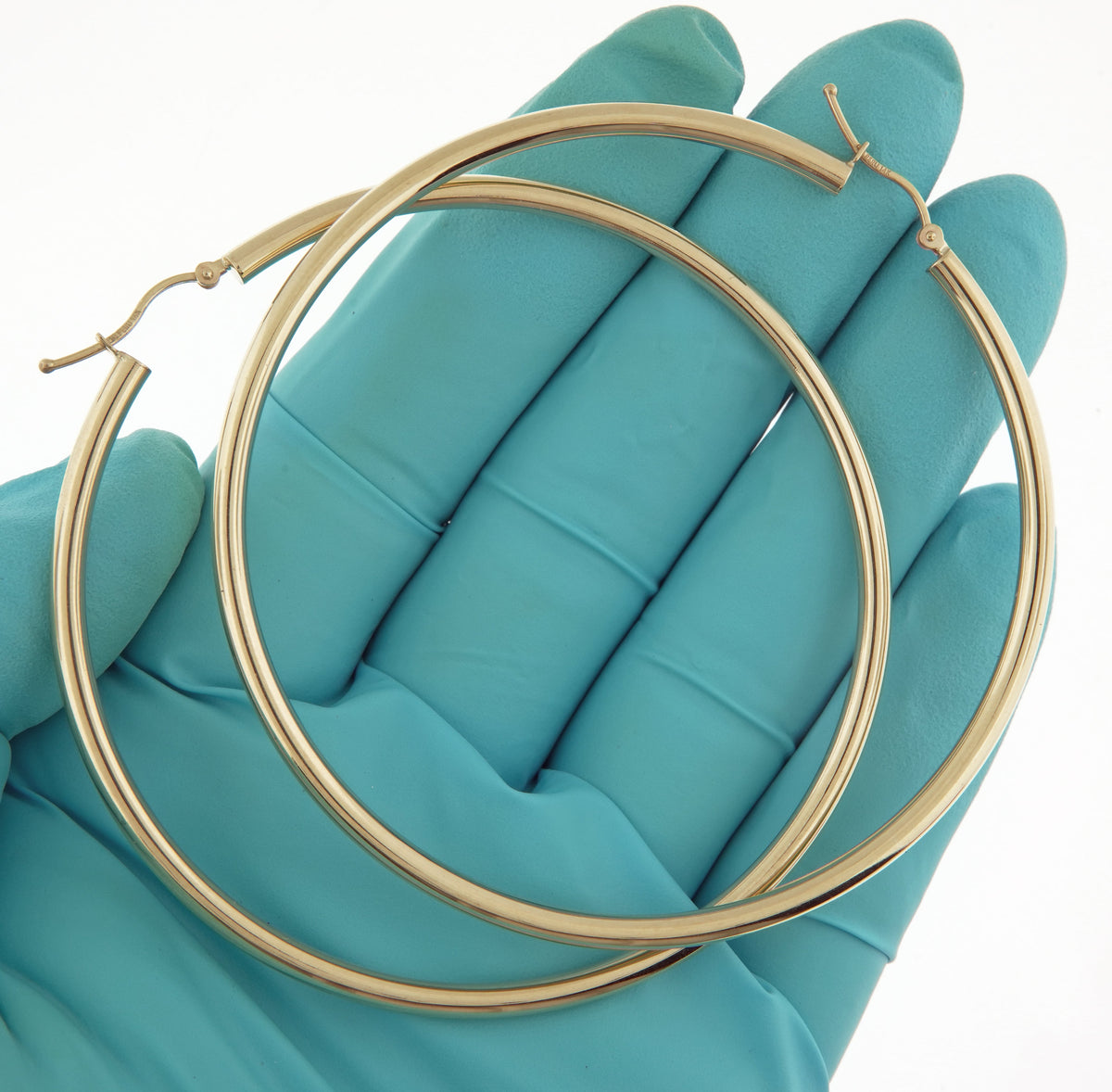 14k yellow gold 69mm x 3mm extra large round classic hoop earrings lightweight