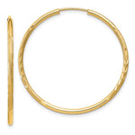 Lade das Bild in den Galerie-Viewer, 14k Yellow Gold Satin Diamond Cut Endless Round Hoop Earrings 30mm x 1.5mm
