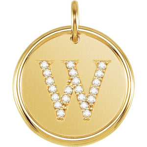 14K Yellow Rose White Gold Genuine Diamond Uppercase Letter W Initial Alphabet Pendant Charm Custom Made Personalized Engraved