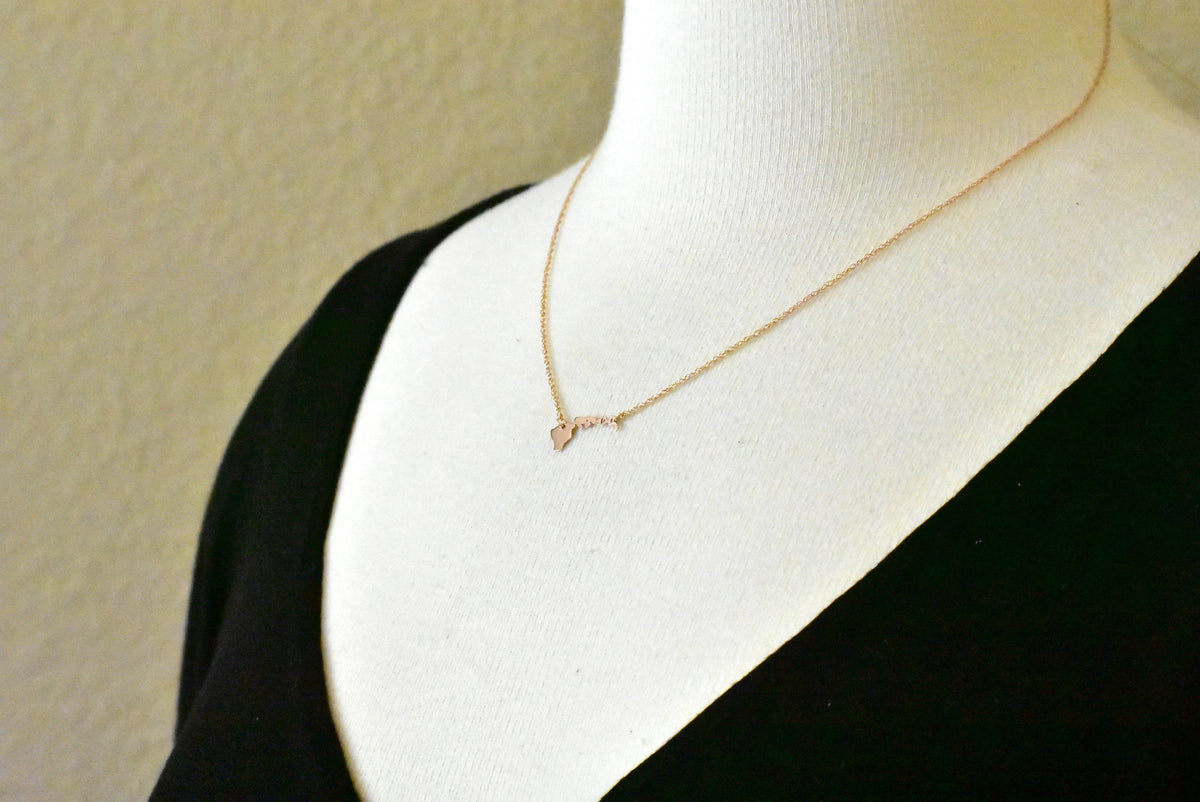 14k gold 10k gold silver hawaii state map necklace heart personalized city